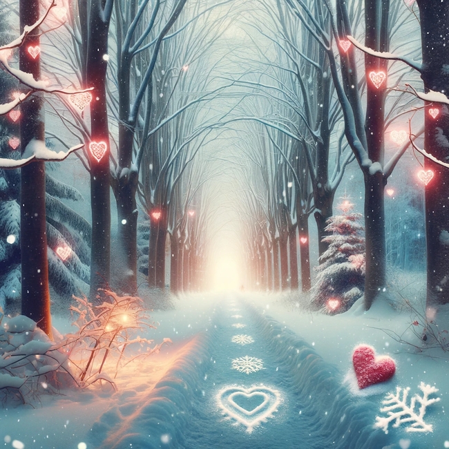 冬季唯美意境树木雪景插画图片