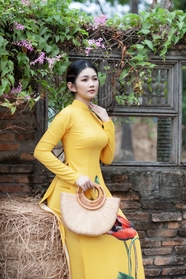 越南民族服饰黄色奥黛美女写真图片