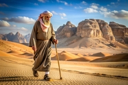 行走在荒漠中的老人图片
