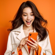 拿着手机露出惊讶表情的亚洲美女图片