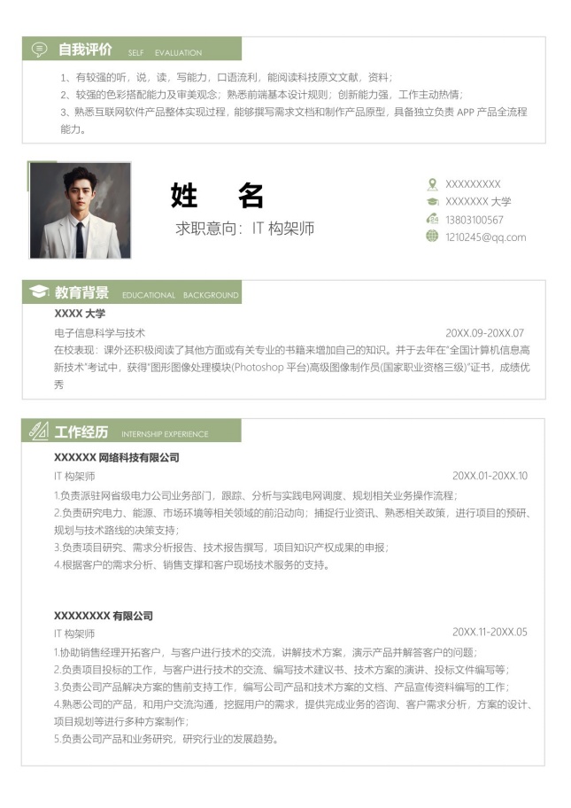 IT架构师极简逻辑简历模板