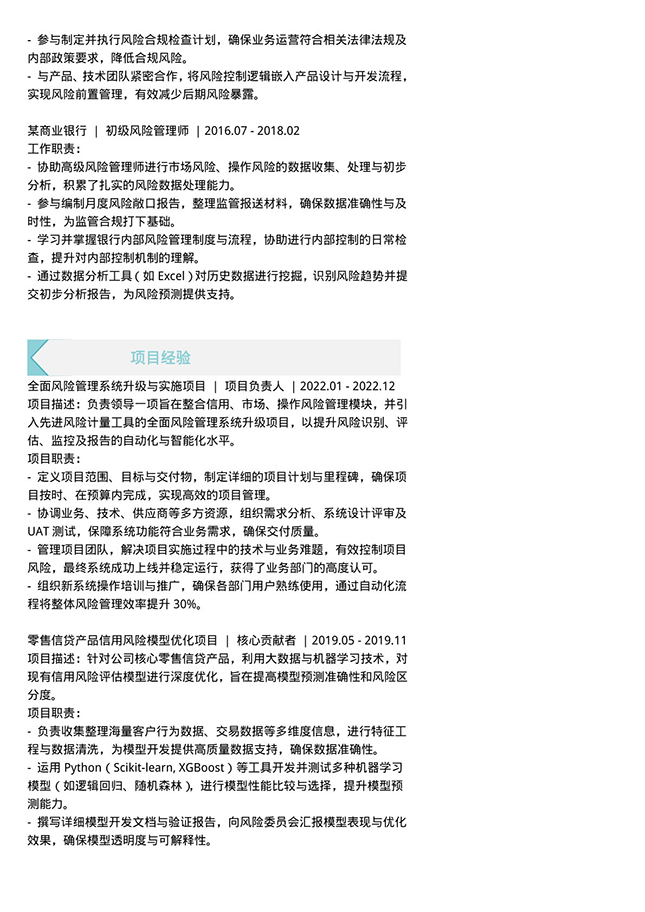 风险管理师职业个人简历模板