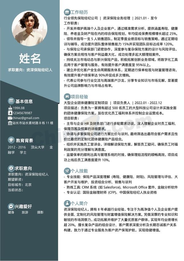 保险经纪人干练个人简历模板