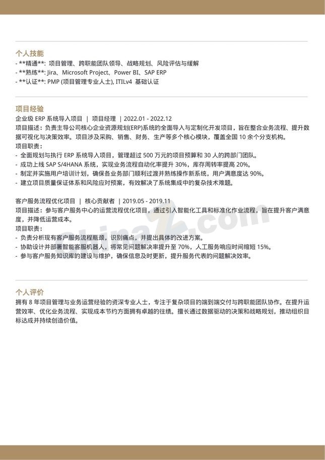 高级项目经理个人简历模板