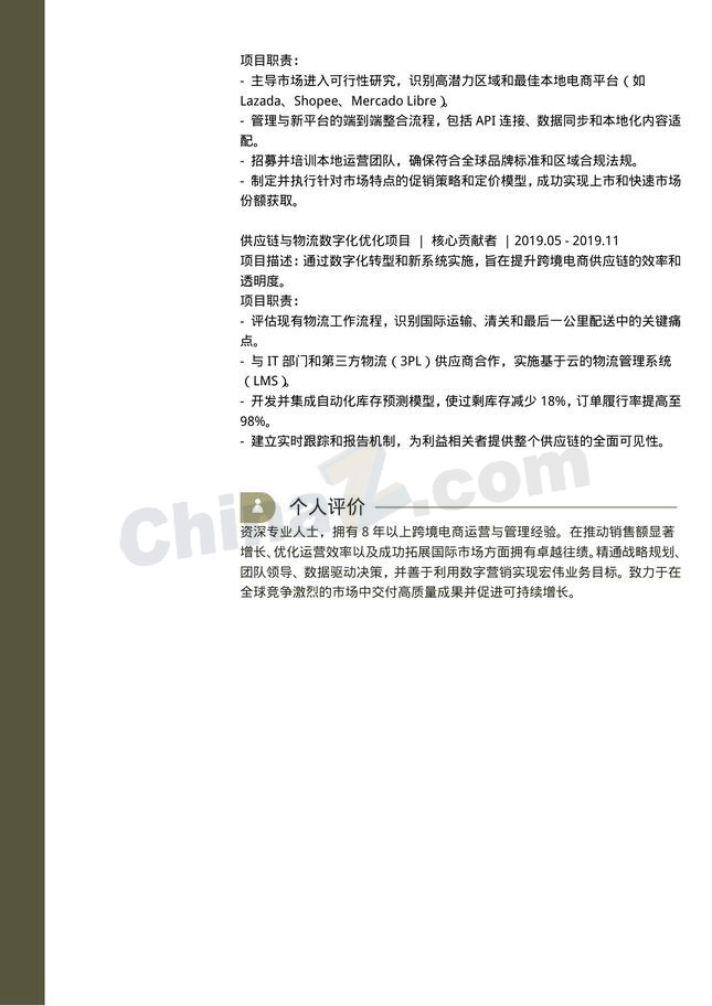 跨境电商双栏个人简历模板