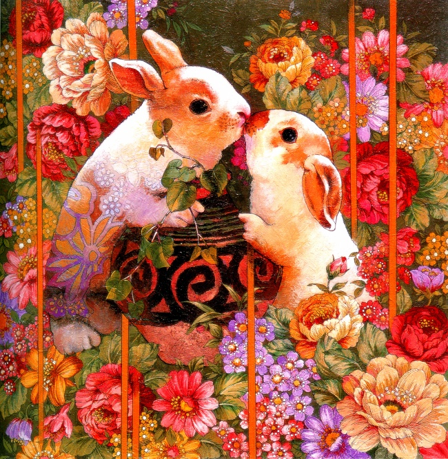 油画生肖兔子图片