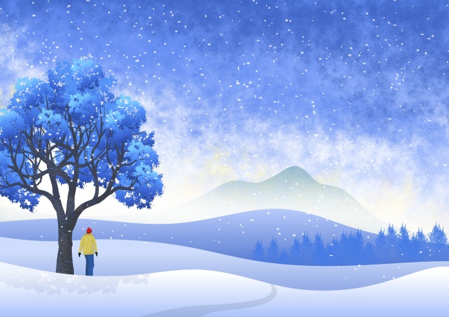 蓝色冬季唯美插画图片