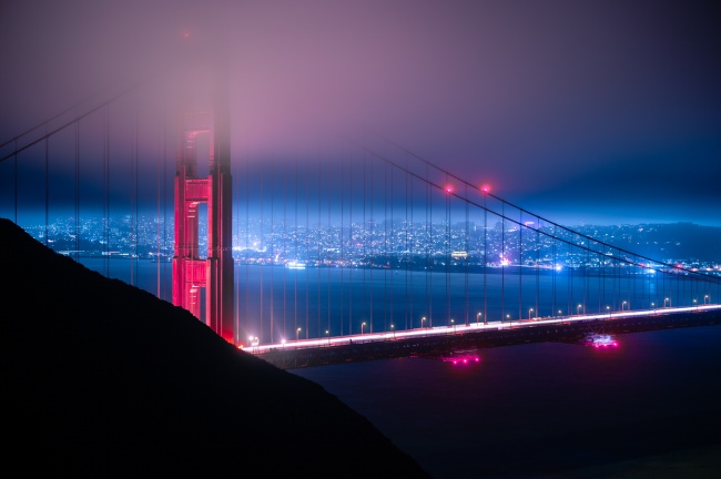 美国金门大桥夜景图片
