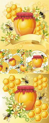 蜜蜂与蜂蜜矢量素材背景图