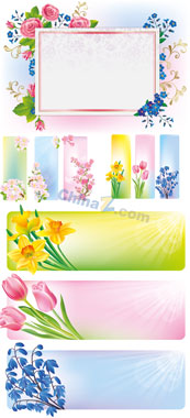 春季花卉边框横幅矢量