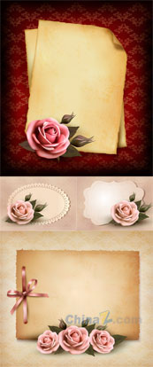 玫瑰花装饰卡片矢量素材