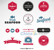 海鲜食品标签矢量模板