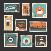 咖啡主题邮票矢量设计