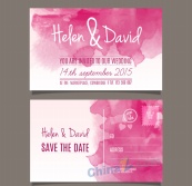 粉色水彩婚礼卡片矢量图