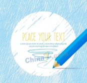 蓝色彩色铅笔文本背景矢量图