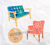 水彩绘沙发设计矢量素材