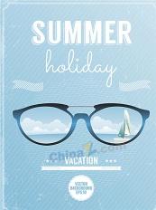 夏季太阳镜与帆船海报