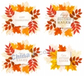 秋季树叶装饰标签素材