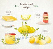 水彩绘柠檬酱食谱矢量素材