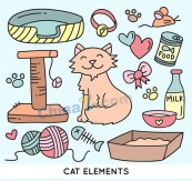 可爱猫咪与宠物用品矢量素材