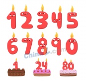 卡通生日蛋糕和10款数字蜡烛矢量图