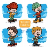 4款彩绘玩滑板的儿童矢量素材