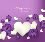 紫色花卉和白色爱心矢量素材