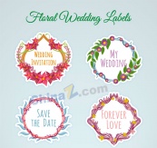 水彩绘婚礼花卉标签矢量素材