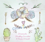 水彩绘婚礼植物和装饰矢量图