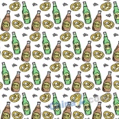 彩绘啤酒和面包无缝背景矢量图