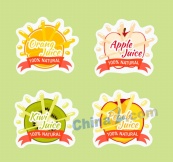 彩色新鲜水果果汁标签矢量图