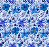 蓝色花朵和叶子无缝背景矢量图