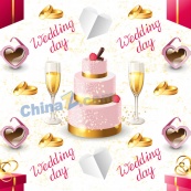 婚礼香槟与蛋糕无缝背景矢量素材