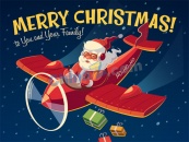 开飞机的圣诞老人矢量图