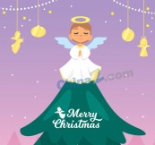 可爱圣诞树上的天使矢量素材