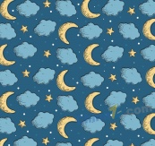 彩绘云朵和月亮无缝背景矢量