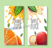 彩绘橙子和苹果果汁banner矢量