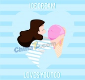 可爱女孩和冰淇淋设计矢量图