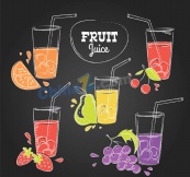 彩绘水果和杯装果汁矢量图