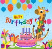 卡通过生日的长颈鹿矢量素材