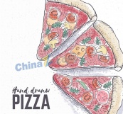 彩绘3片美味三角披萨矢量素材