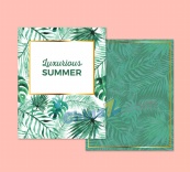 水彩绘夏季棕榈树叶卡片矢量