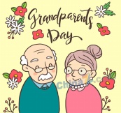 可爱祖父母节老人和花卉矢量图