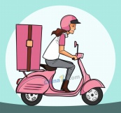创意骑粉色电动车送货的女子