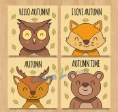秋季微笑动物卡片矢量素材