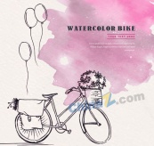水彩绘单车和气球矢量素材