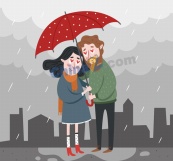 创意雨中撑伞的情侣矢量素材