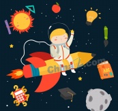 创意坐火箭遨游太空的男孩