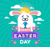 可爱复活节抱彩蛋白兔矢量图