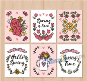 彩绘春季花卉卡片矢量素材